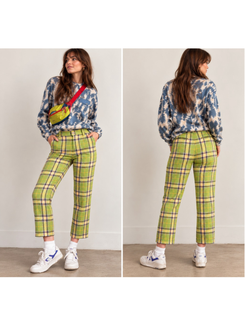 Sister Jane Green Yellow Plaid High Waist Trousers XS Clueless Preppy